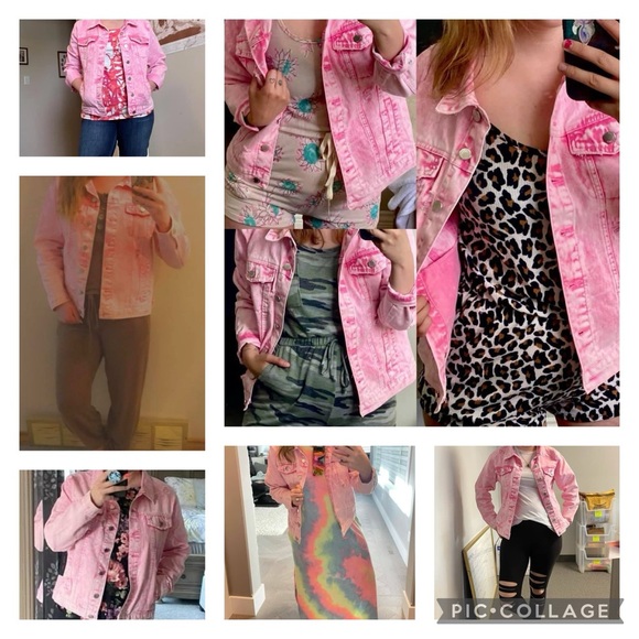 BN Distressed Pink Jean Jacket Large - Picture 1 of 5
